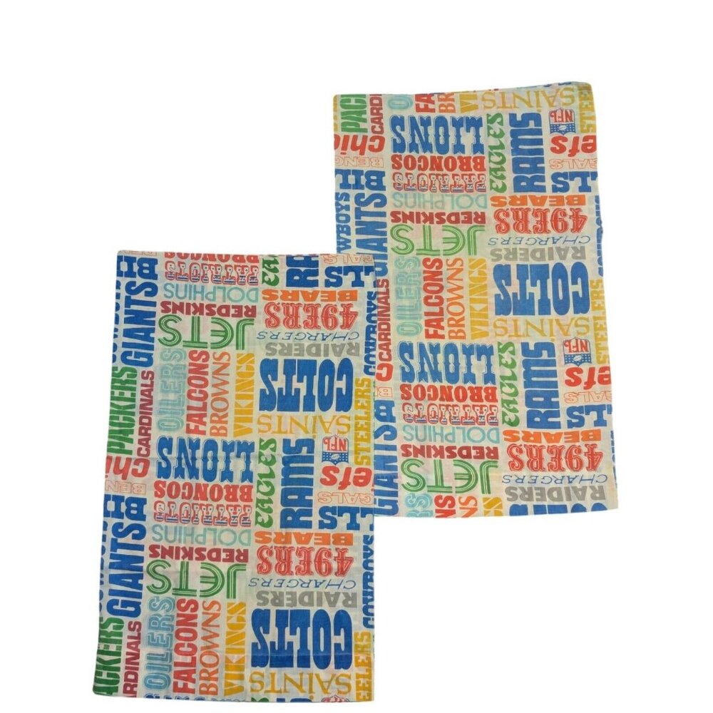 Vintage 1970s 80's Bibb NFL Football Team Logos Names Standard Pillowcases
